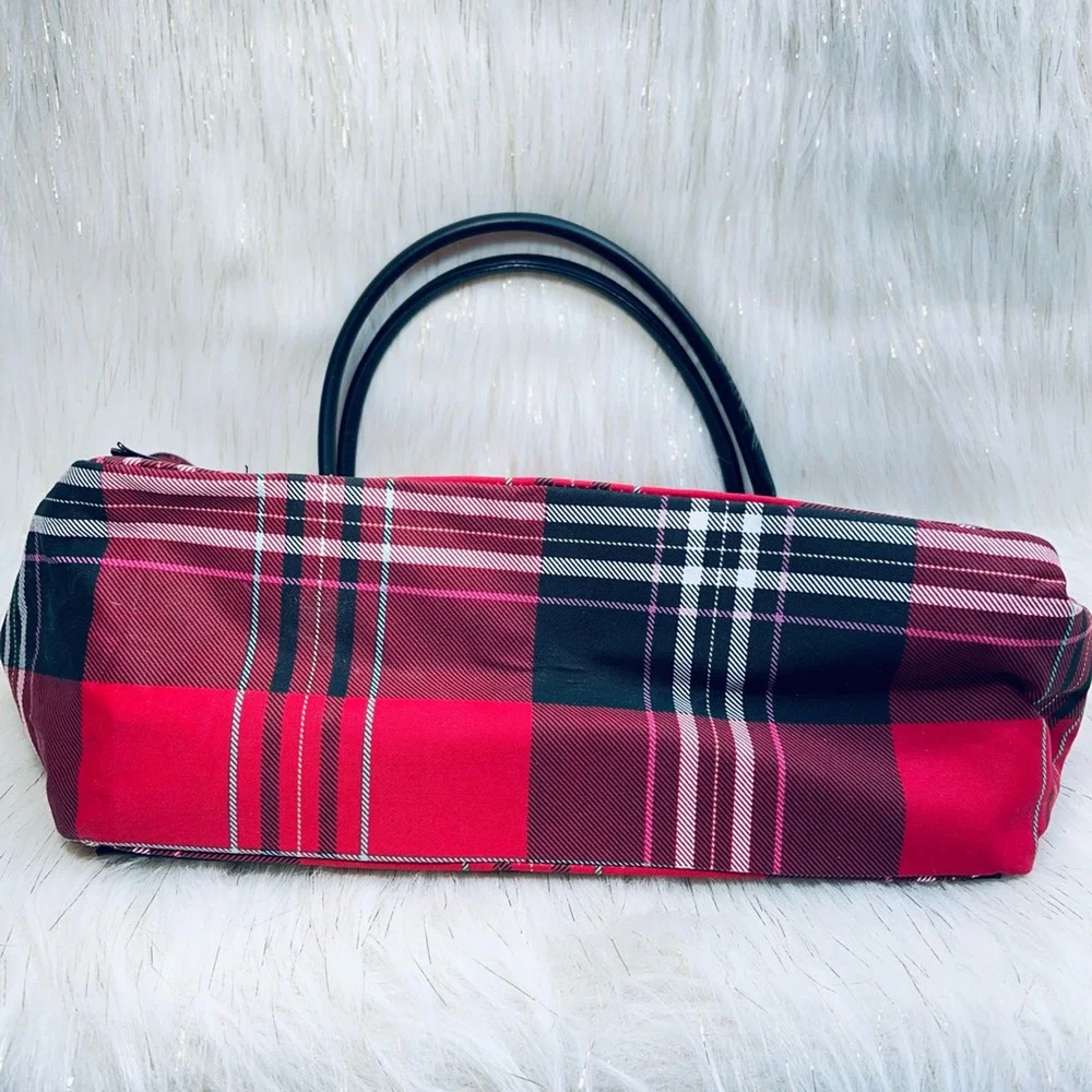 Victorias Secret Womens Tote Bag Multicolor Plaid Embroidered Dual Handle M